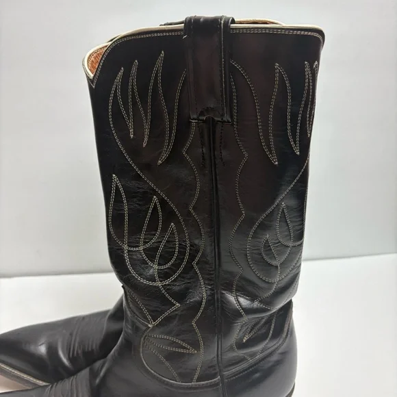Justin Black Leather Cowboy Boots Embroidered Pointy Toe Snip Mens size 7.5 D